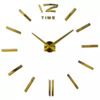 Часы большие кварцевые самоклеящиеся бескаркасные настенные 3D до 120 см DIY цвет золотистый глянцевый