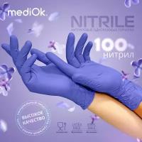 Перчатки нитриловые неопудренные гипоаллергенные, перчатки медицинские защитные, сиреневые, размер M, 100 шт, 50 пар, mediOk