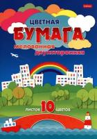 Бумага цветная мелованная двусторонняя, Цветной город, 10 листов, 10 цветов