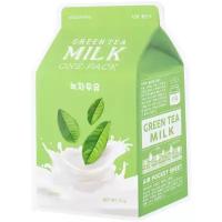 Тканевая маска для лица A Pieu "Green Tea Milk" с зелёным чаем и молочными протеинами 21 мл