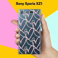 Силиконовый чехол на Sony Xperia XZ1 Розовые сердца / для Сони Иксперия ИксЗ 1
