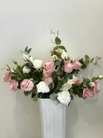 Цветочная композиция Букет бело-розовых кустовых роз / Интерьерная Роза кустовая букет 9. шт искусственные цветы для декора интерьера