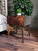 Прикроватная тумба "Румба" в коричневом цвете с выдвижным ящиком на ножках, тумбочка офисная под телевизор, VOKA мебель