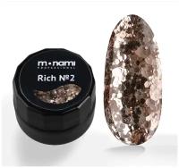 Гель-лак Monami Rich №2 с бронзовыми блестками разного размера, 5г