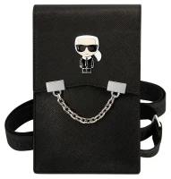 Сумка Lagerfeld Wallet Phone Bag PU Saffiano Metal Ikonik with Chain для смартфонов, черная