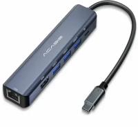 Док-станция Acasis DS-7HN6 6 в 1 с кабелем 1 метр, Type-C to HDMI + USB3.0 x 3 + PD 100 Вт - Темно-серый