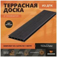 Террасная доска из ДПК 150х22х1000 мм, Антрацит, комплект 4 шт