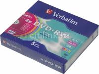 Диск DVD-RW Verbatim 4.7Gb 4x Slim case 5шт Color 43563