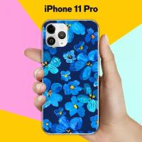 Силиконовый чехол на Apple iPhone 11 Pro Синие цветы / для Эпл Айфон 11 Про