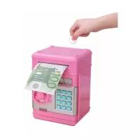 Электронная копилка сейф для денег с кодовым замком и купюроприемником (розовый)