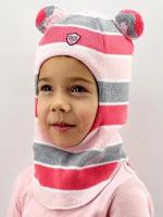 Шапка-шлем для девочки зима, скб розовый+св.серый+коралл (50-52)