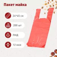 Пакет майка 24*45 см., красная, 200 шт