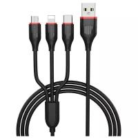 Кабель USB BOROFONE BX17 Enjoy 3 в 1 USB - Type-C + Lightning + MicroUSB, 2.4А, 1 м, черный