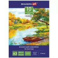 Папка для акварели BRAUBERG Скорлупа 42 х 29.7 см (A3), 200 г/м², 10 л. белый 10 A3 42 см 29.7 см 200 г/м²