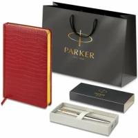 Подарочный набор Parker ручка шариковая "Jotter Core Stainless Steel GT", ежедневник А5 черный, пакет, 880886