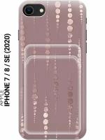 Силиконовый чехол на Apple iPhone SE (2022) / SE (2020) / 8 / 7 с рисунком "Монеты в розовых песках" и карманом для карт