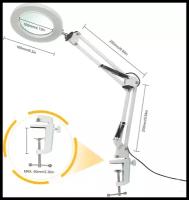 Настольная светодиодная лампа лупа 2в1. Светильник увеличительное стекло