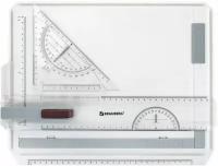 Доска чертежная А4 для черчения размером 370х295 мм, с рейсшиной и треугольником, Brauberg