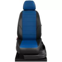 Авточехлы для Skoda Rapid 1 с 2012-2020 седан Задняя спинка 40 на 60, сиденье единое, передний подлокотник, задний подлокотник (молния), 5-подголовников (Шкода Рапид). ЭК-05 синий/чёрный ромб: Синий