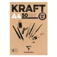 Скетчбук - блокнот 50л., А4 Clairefontaine "Kraft", на склейке, 120г/м2, верже, крафт