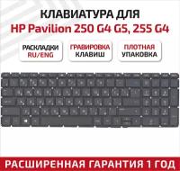 Клавиатура (keyboard) HPM14P1 для ноутбука HP Pavilion 15-ac, 15-ae, 15-af, HP 250 G4, 255 G4, 250 G5, 255 G5, 256 G5, черная без рамки