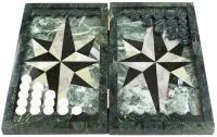 Настольные нарды "Звезда" из камня змеевик и мрамор 120935