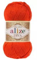 Пряжа Alize Diva - 1 шт, 37 оранжевый, 350м/100г, 100% микрофибра акрил /Ализе Дива/