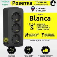 Розетка тройная наружная 16А 250В Blanca IP20 с заземлением без шторок накладная Schneider Electric/Systeme Electric изолированная пластина антрацит