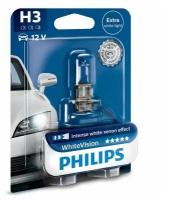 Лампа автомобильная PHILIPS WhiteVision H3 55W PK22s+30% 4300K (бл.) 12V, 1шт, 12336WHVB1