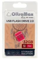 Флешка OltraMax 50, 32 Гб, USB2.0, чт до 15 Мб/с, зап до 8 Мб/с, розовая