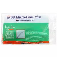 Шприц инсулиновый BD Micro-Fine Plus, 1 мл, шаг 1 ед, U-100, 30G (0,3 x 8 мм), 10 шт., медицинский