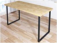 Стол кухонный Loft со столешницей без покраски из массива сосны 40 мм и черными металлическими ножками, 140х70х75 см