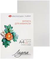 Бумага для акварели в папке А4, ЗХК "Ладога", 8 листов, 200 г/м2, среднезернистая, (252781938)