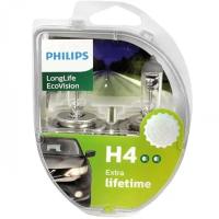 Лампа автомобильная галогенная Philips LongLife EcoVision 12342LLECOS2 H4 12V 60/55W P43t-38 3100K 2 шт