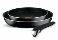 Набор посуды со съемной ручкой Tefal Ingenio Black 04238840, 3 предмета, сковорода 24/28 см, с индикатором температуры и антипригарным покрытием, для газовых, электрических плит