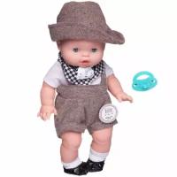 Пупс Junfa WJ-21824 Baby Ardana в белой кофточке серых шортиках и шляпке с аксессуарами 32см