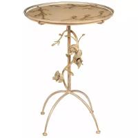 Журнальный кофейный столик Bogacho Орхидея Фиори кремовый со стеклянной столешницей и основанием из кованой стали ручная работа