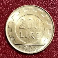 Монета Италия 200 Лир 1998 год #4-10