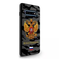 Черный силиконовый чехол MustHaveCase для Samsung Galaxy S10 Plus Герб золотой Милитари для Самсунг Галакси С10 Плюс Противоударный