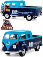 Металлическая машинка1:34 1963 Volkswagen Bus Double Cab Pickup (Delivery) инерционная / Голубой