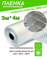 Пленка армированная леской 200гр/кв.м. 3мх4 п/м (12кв.м) п/э пленка парниковая / для теплиц светостабилизированная (Загорск)