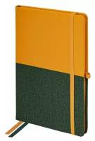 Блокнот А5 (148х218 мм), BRAUBERG "DUO" под кожу с резинкой, 80 л, клетка, оранжевый/зеленый, 113435