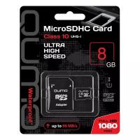 Карта памяти Qumo microSDHC 8 ГБ Class 10, V10, A1, UHS-I, R 90 МБ/с, адаптер на SD, 1 шт., красный