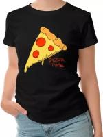 Женская футболка «Pizza time» (XL, черный)