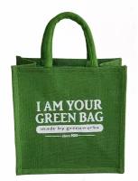 Джутовая сумка маленькая ярко-зеленая I Am Your Green Bag. 30x30x18 см