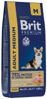 Сухой корм для взрослых собак Brit Premium, курица 1 уп. х 15 кг (для средних и крупных пород)