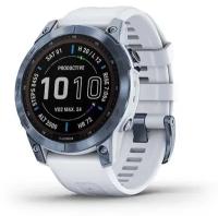 Умные часы Garmin FENIX 7 Sapphire Solar титановый синий минерал DLC с белым ремешком