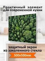 Фартук кухонный на стену панель из закаленного стекла / Защитный экран для кухни "лес" 500х500мм