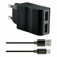 Сетевое зарядное устройство InterStep Combo RT: 2xUSB + кабель microUSB 2100 мА (IS-TC-MICRO2KRT-000B201)