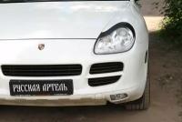 Накладки на передние фары (реснички) для PORSCHE Cayenne 2002-2007, глянец (под покраску)